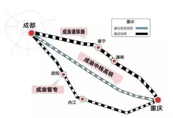 成渝中线高铁建议规划线路图。图源重庆高新区