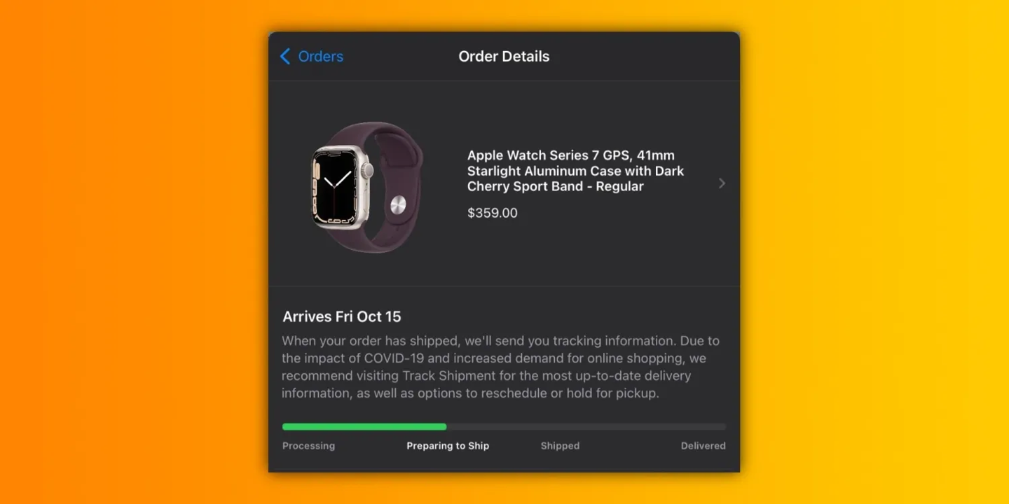 苹果apple Watch S7订单 准备发货 预计10月15日送达 天天新闻 甜甜新闻