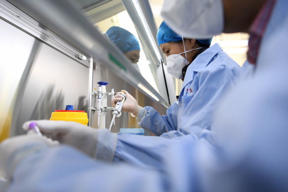 ↑10月21日，在中国铁路兰州局集团疾病预防控制所核酸检测实验室，副主任检验师周瑞在准备试剂。