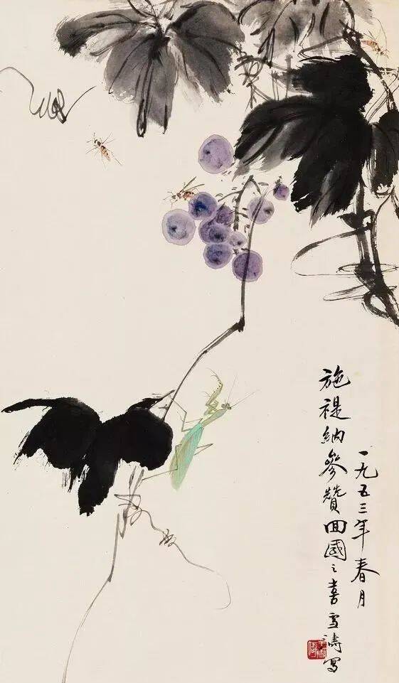 松鼠葡萄王雪涛(1903-1982),中国现代著名小写意花鸟画大师,创作上