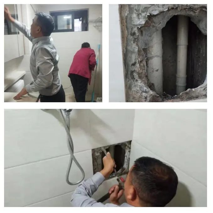 ▲维修人员入户检查维修并清理卫生。区住房保障安置服务中心供图