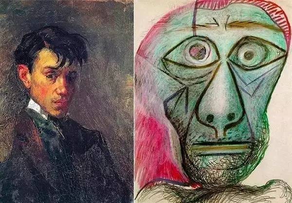 毕加索第一张自画像（15岁）和最后一张自画像（91岁）