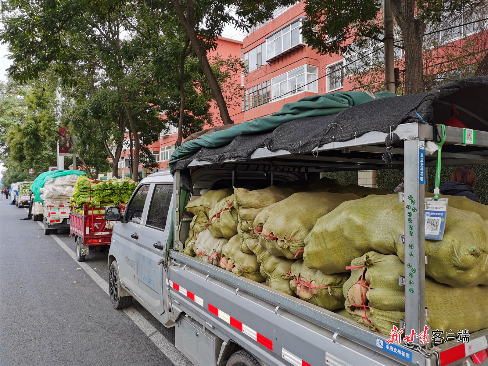 10月25日上午，在兰州市安宁区万里蔬菜市场外满载蔬菜的车辆。（图片摄影：新甘肃&middot;甘肃日报记者 王占东）