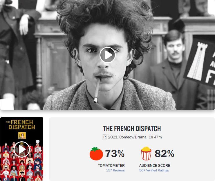 《法兰西特派》的“烂番茄”专业影评人打分目前为73%