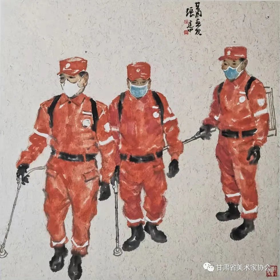 张建中 中国画《驰援兰州之二》