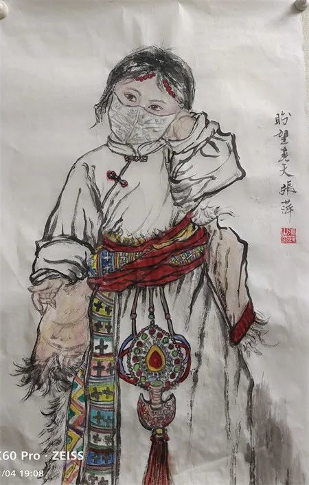 中国画：盼望春天。作者：张萍