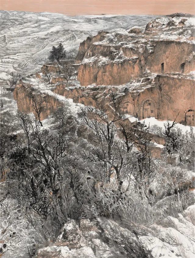 中国画：陇原融雪。作者：张惠荣