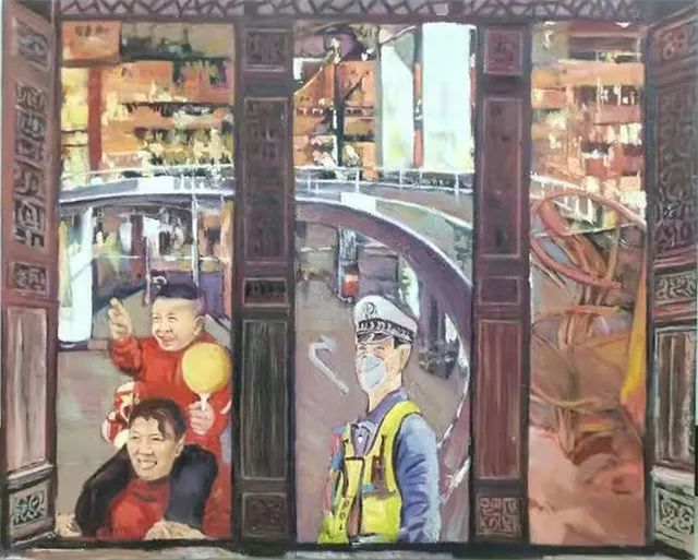 油画：守护。　作者：安梦薇