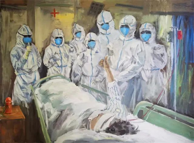 油画：同舟共济。　作者：陈俊生