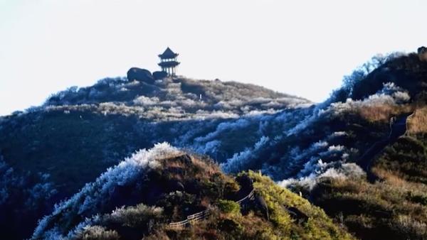 浏阳大围山现雾凇景观，山谷遍野晶莹剔透