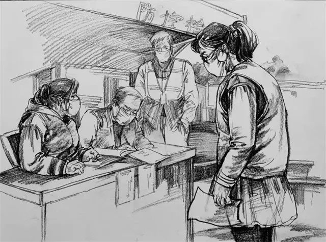 速写：抗疫速写。　作者：路丰丰