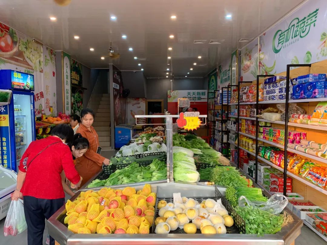 看到两家店布局大致相同,品种多样的新鲜蔬菜分类摆放在店内正中央的