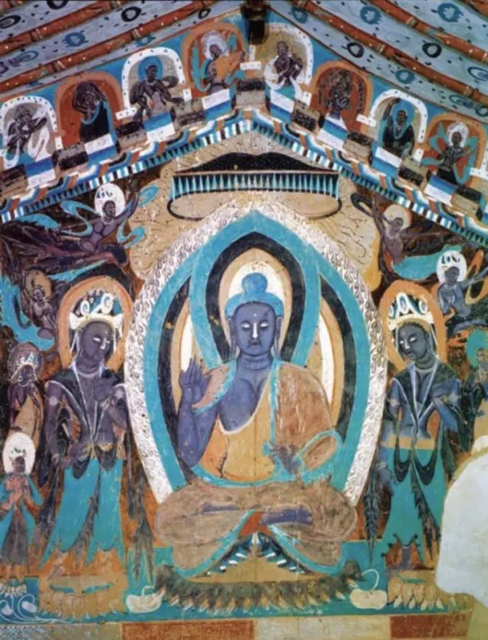 释迦说法图飞天-北魏 莫高窟251窟 前室北壁