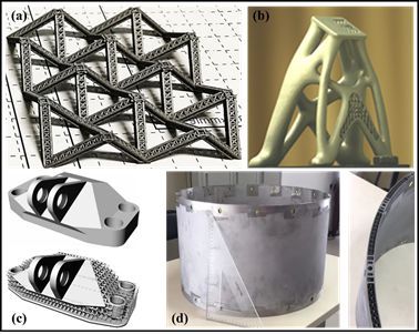 (b)衛星支架結構, (c)發動機支架結構,(d)點陣填充的薄殼結構
