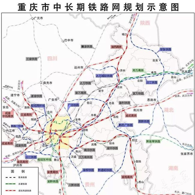 重庆市中长期铁路网规划示意图。图源：重庆市交通局