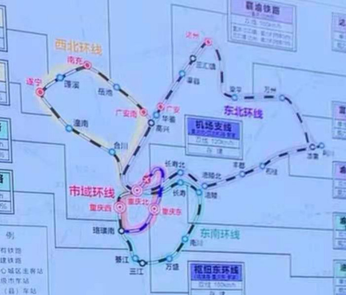 重庆市环线公交化动车组列车运行径路示意图。图源：重庆市交通局