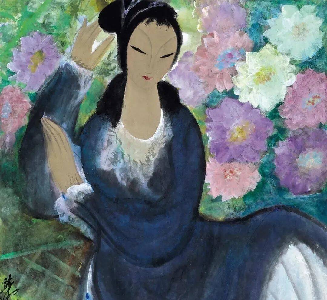 她在丛中笑戏剧人物苇塘芦雁密林幽壑柳荫双禽林风眠 繁花幽禽林风眠