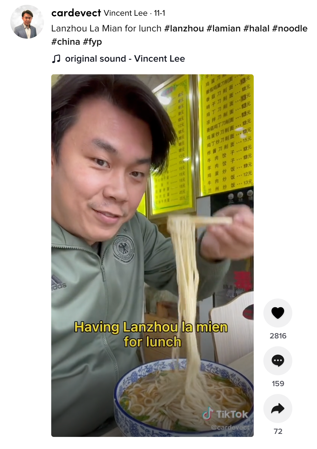 来自悉尼的TikTok用户@sydneyfoodboy有多爱兰州牛肉拉面？在疫情大封锁期间，他对兰州拉面日思夜想，想念到悉尼解封当天他吃的第一顿外食就是兰州拉面。