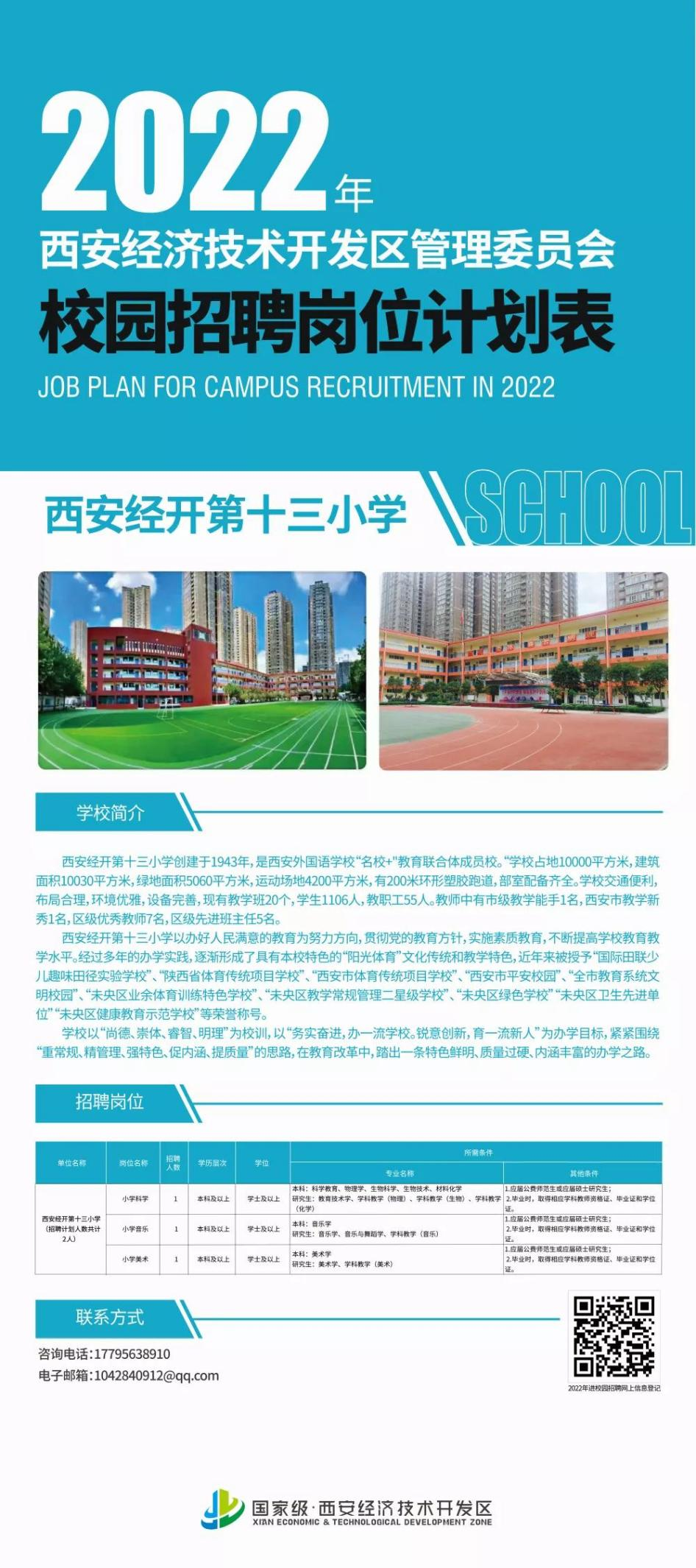 西安经开第十三小学招聘岗位表