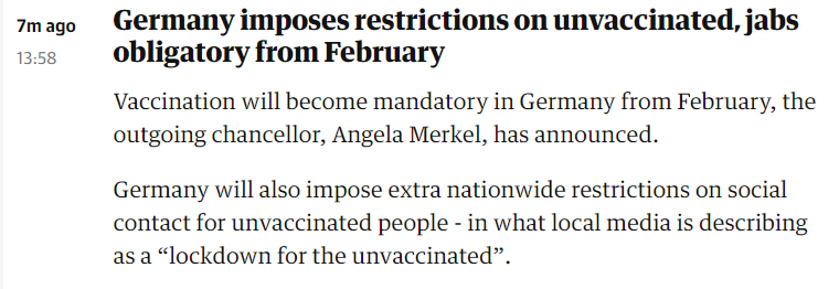 默克尔：德国将强制接种疫苗 没打疫苗的人将被“封锁”
