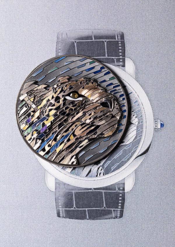 卡地亚Ronde Louis Cartier秸秆金艺细工镶嵌腕表