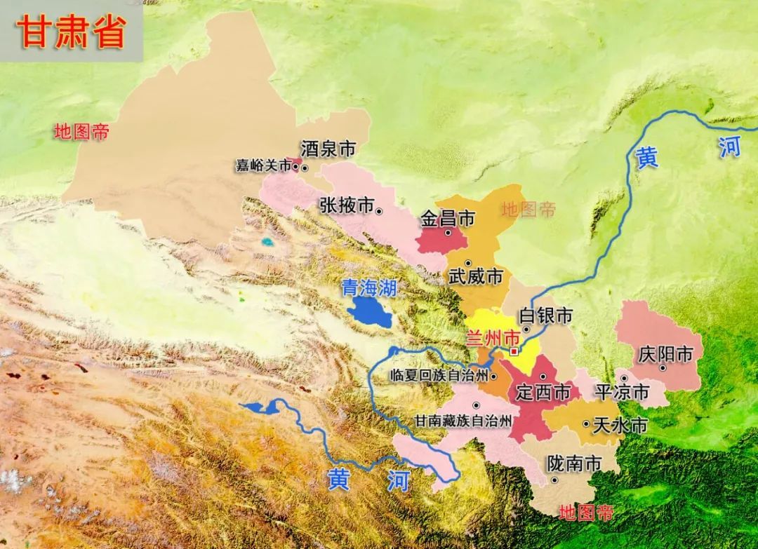 黄河呈s形贯穿白银全境 图片来源:地图帝