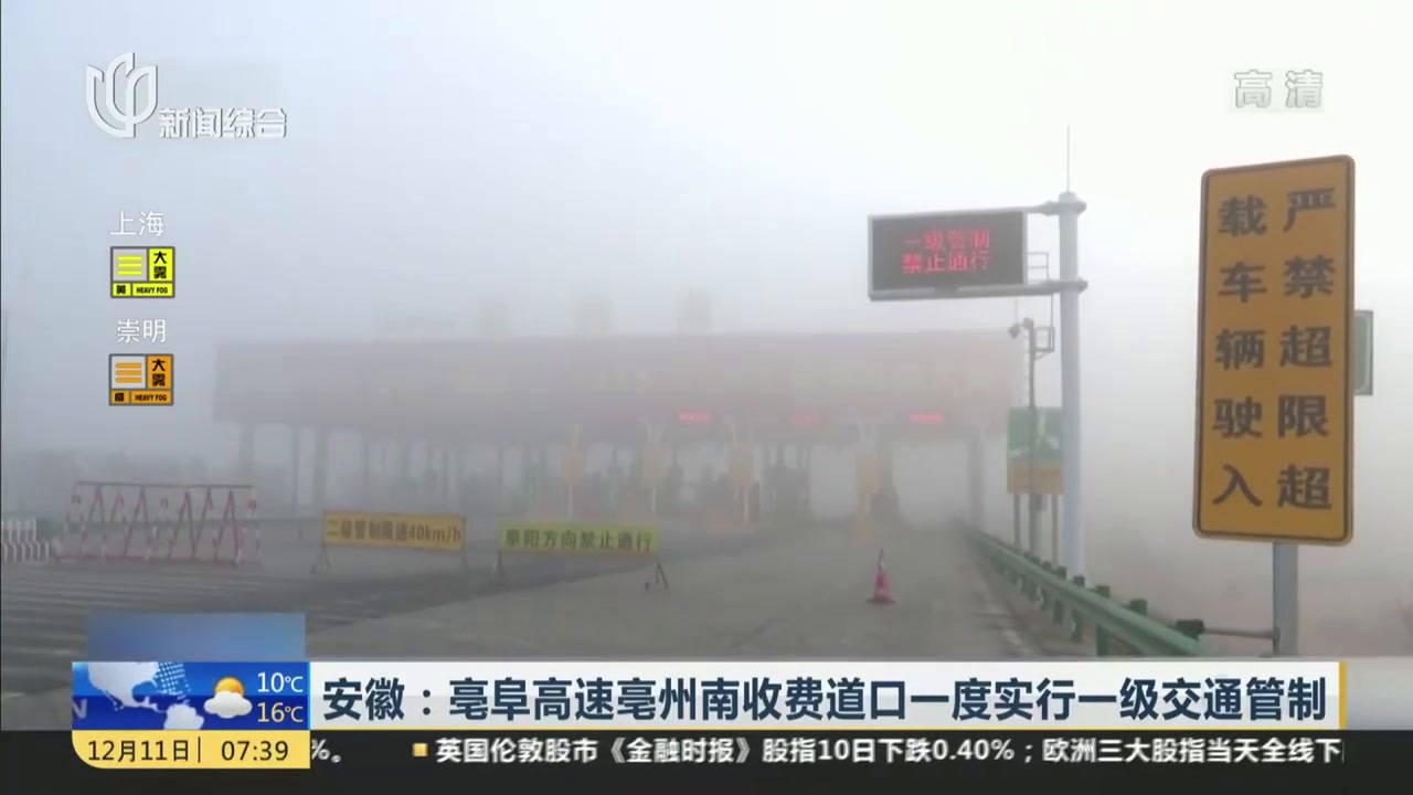 安徽：亳阜高速亳州南收费道口一度实行一级交通管制