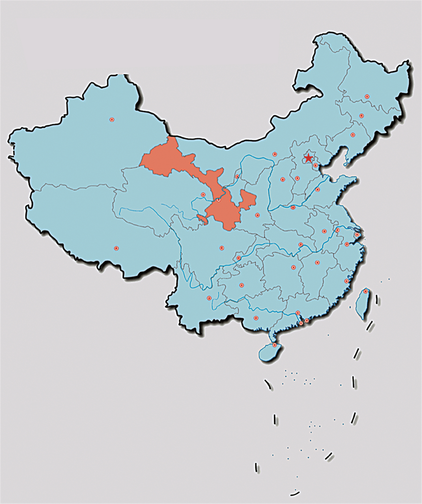 甘肃在中国的地理位置示意图