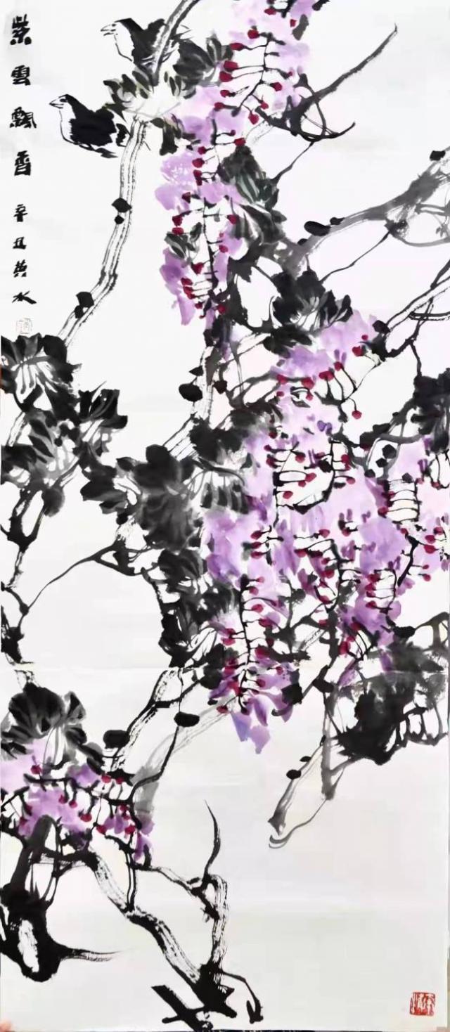 紫云飘香写清韵同门共叙花鸟情著名画家赵英水郭执铨走进文化视界