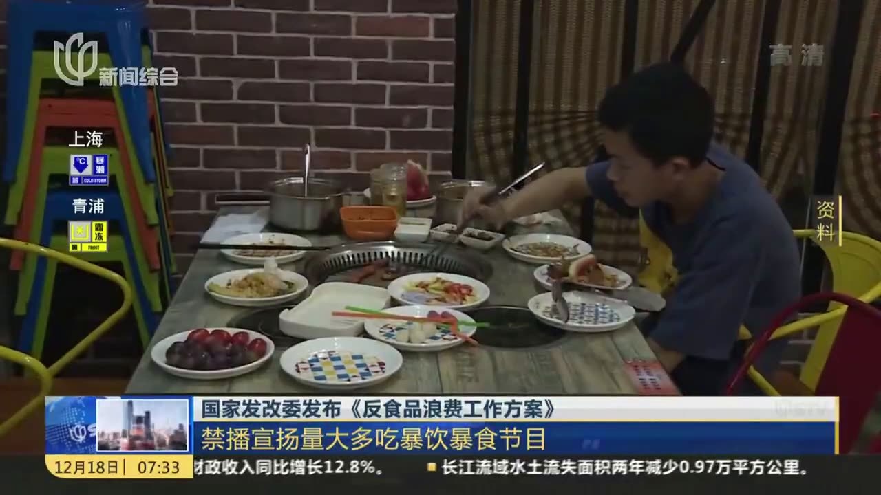 国家发改委发布《反食品浪费工作方案》：禁播宣扬量大多吃暴饮暴食节目