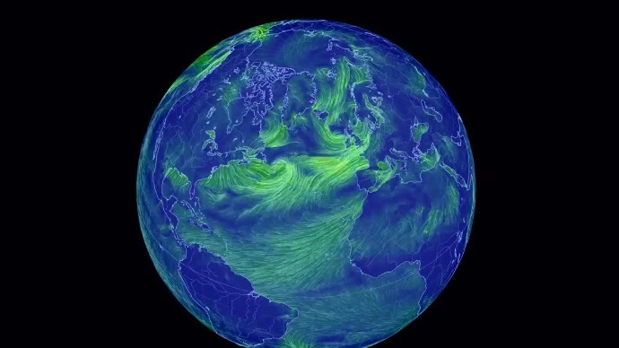 1分钟，从太空看完北大西洋表面1年时间的风