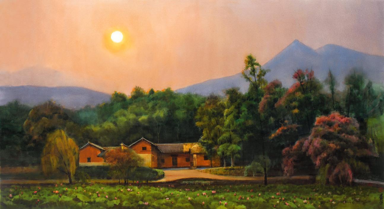 韶山 纸本水彩 77&times;140cm