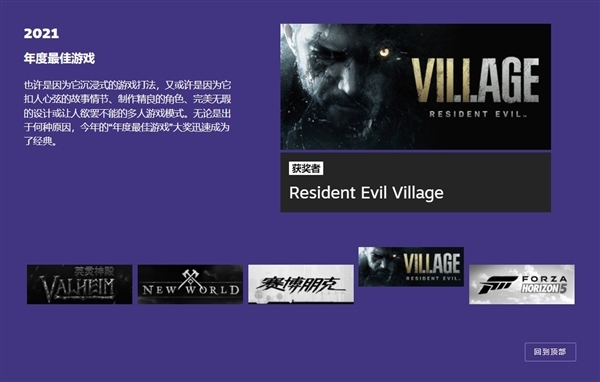 Steam年度最佳游戏正式公布:《生化危机:村庄》成功夺冠