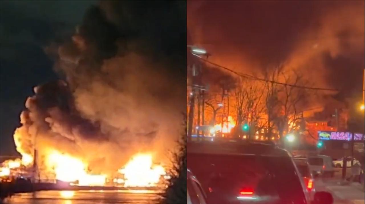 美国化工厂突发七级大火：巨型烈焰染红夜空 浓烟滚滚民众急撤离