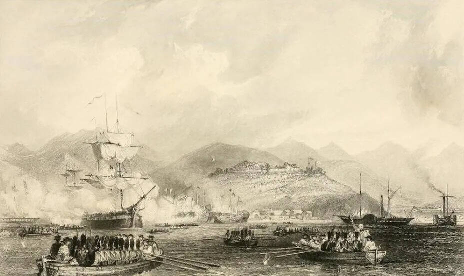 上图_ 第一次鸦片战争中的海上战斗场景