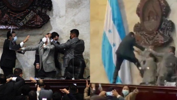 洪都拉斯国会上演“全武行”！议员上桌互殴、拆隔板当盾牌