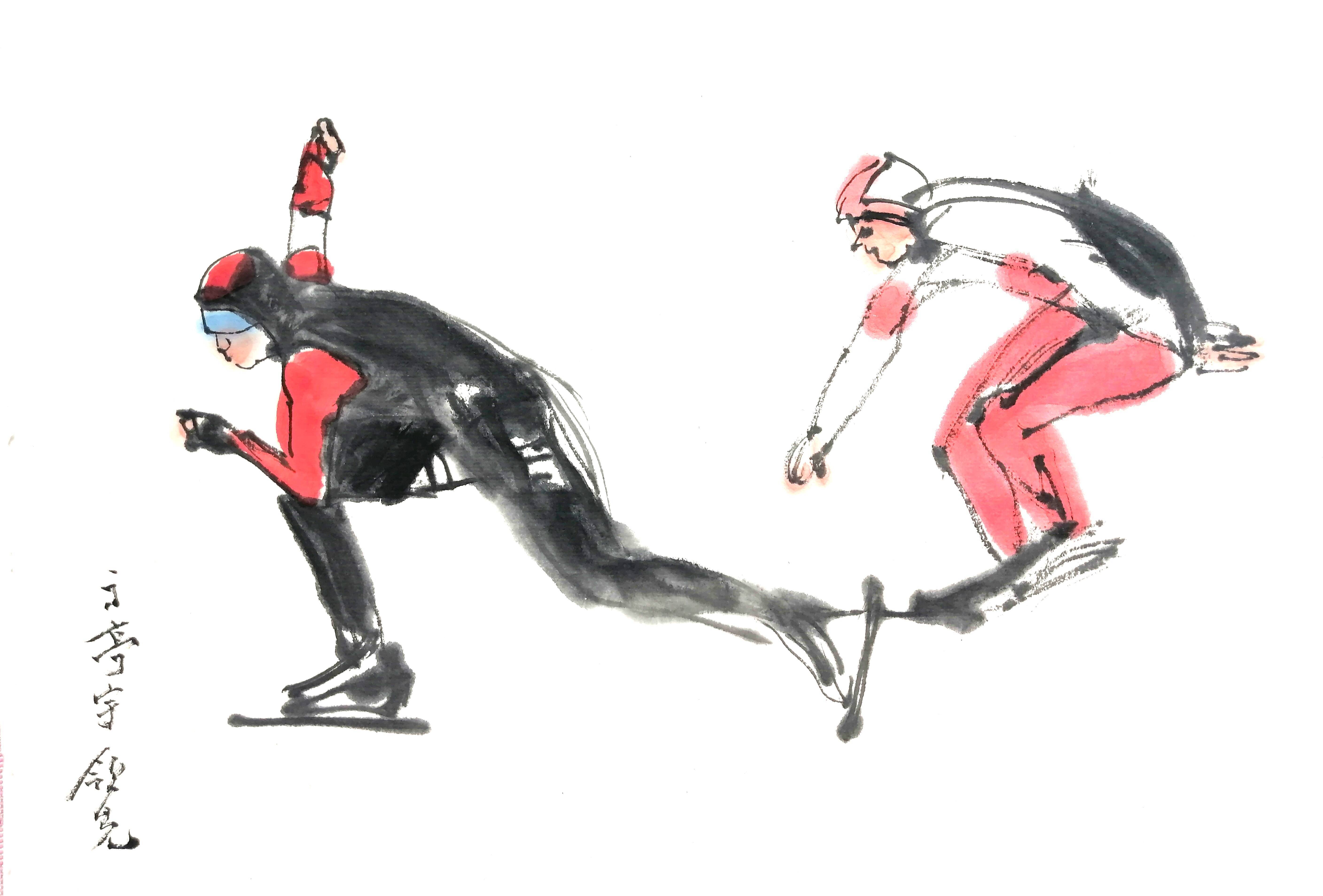 双人滑冰速写图片