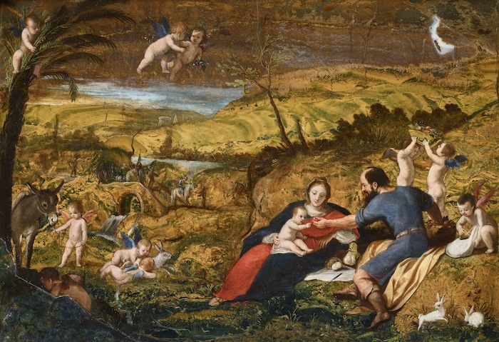 雅克&middot;斯特拉(Jacques Stella）《逃亡埃及途中的休息》绘于景观石和碧玉