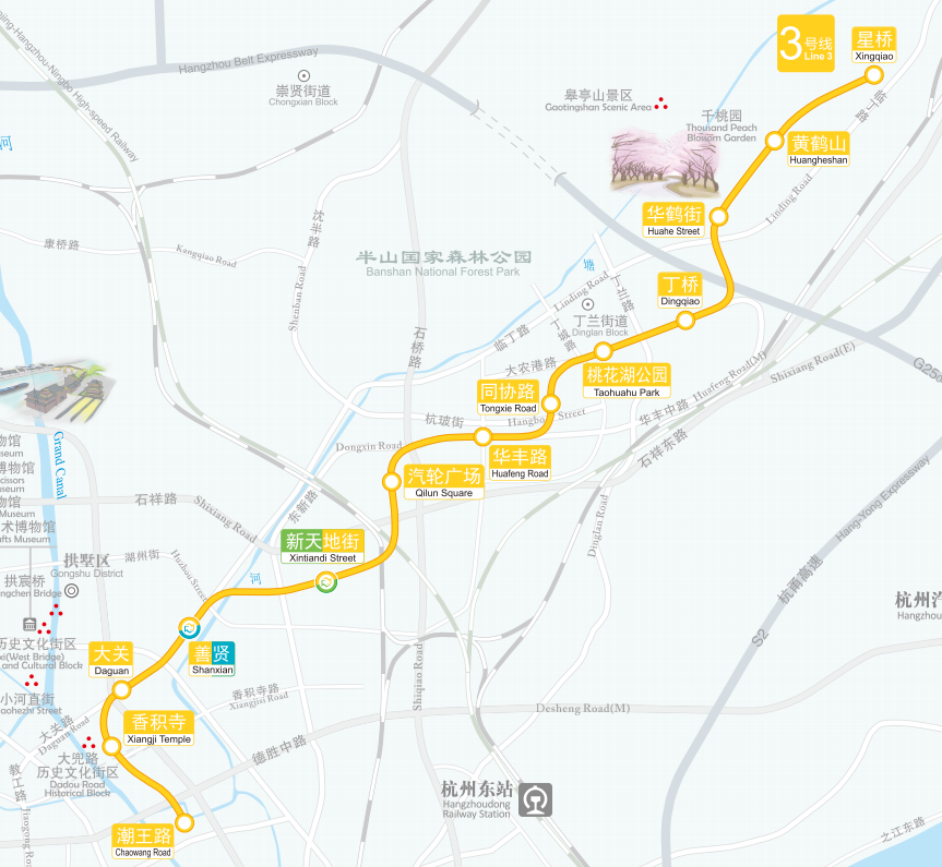 本次地铁3号线首通段从星桥到潮王路,共计13站,跨越临平,上城,拱墅3区