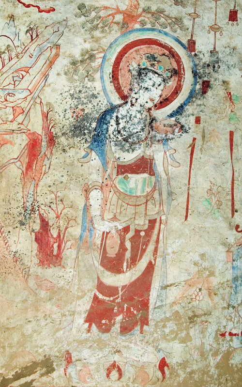 ▲菩萨与山水 莫高窟第276窟北壁西侧 隋