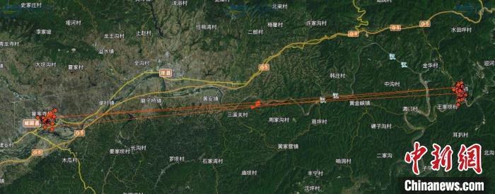 2022年2月内朱鹮64Ｌ活动卫星轨迹图。　陕西汉中朱鹮国家级自然保护区管理局供图