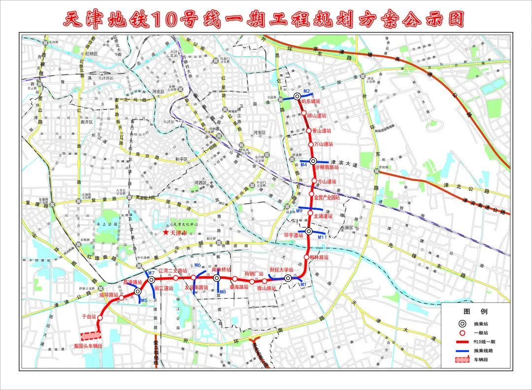 天津地铁10号线一期将于2022年内实现开通初期运营,线路南起西青区于