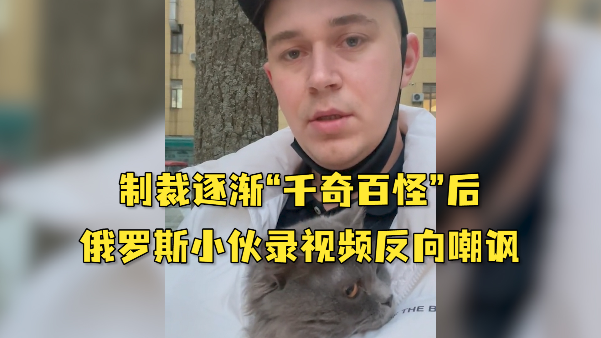 制裁逐渐“千奇百怪”后，俄罗斯小伙录视频反向嘲讽，人猫树同框出镜