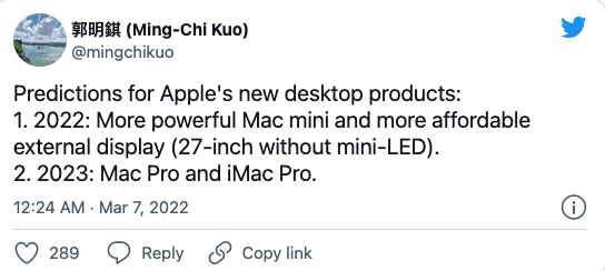 郭明錤称苹果将推出27英寸显示器
