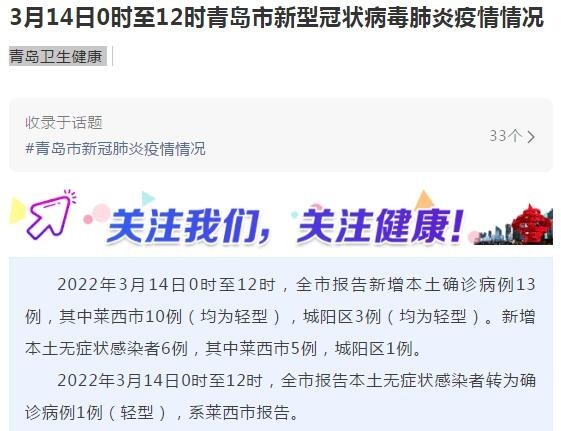 3月14日0时至12时青岛市新型冠状病毒肺炎疫情情况