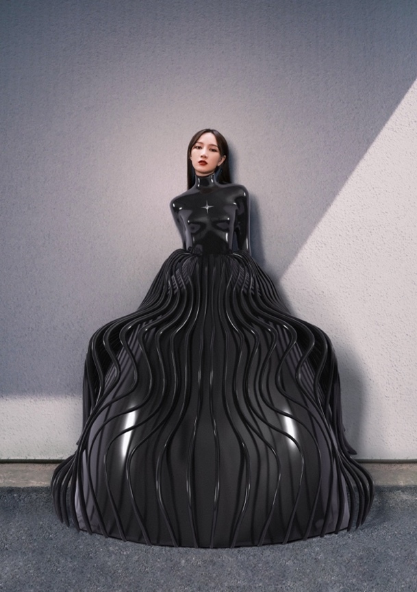 艺人孟佳身穿ANNAKIKI 2022秋冬NFT虚拟服装“异星来客”