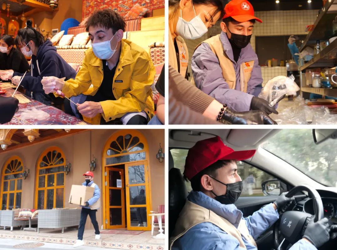 ↑米拉迪力志愿参加疫情防控工作拼版组图。新华社记者 郭杰文 摄