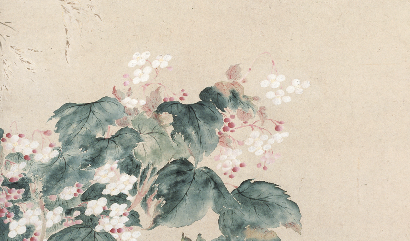 清 华嵒 《海棠禽兔图》轴(局部) 故宫博物院藏