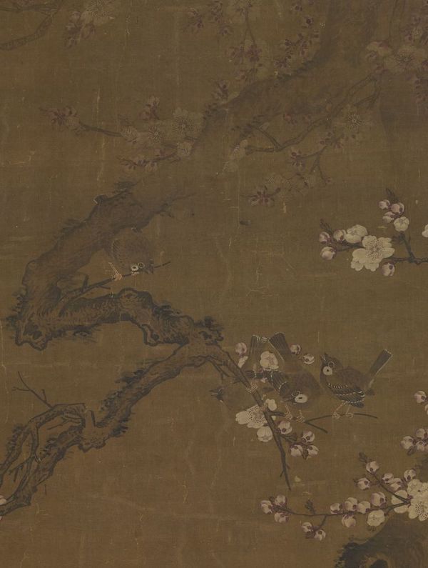 明 吕纪 《杏花孔雀》轴(局部) 台北故宫博物院藏