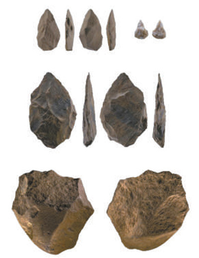皮洛旧石器时代遗址三个阶段的石器文化类型图